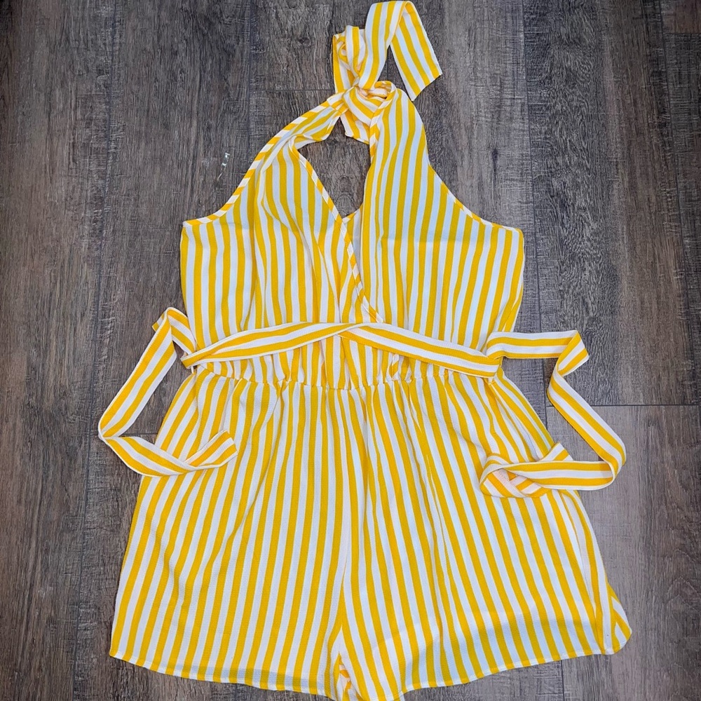 Toxik3 Yellow & White Striped Halter Romper